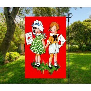 VALENTINES DAY Vintage Design NEW Red and White Double Sided Retro 12 x 18 inche